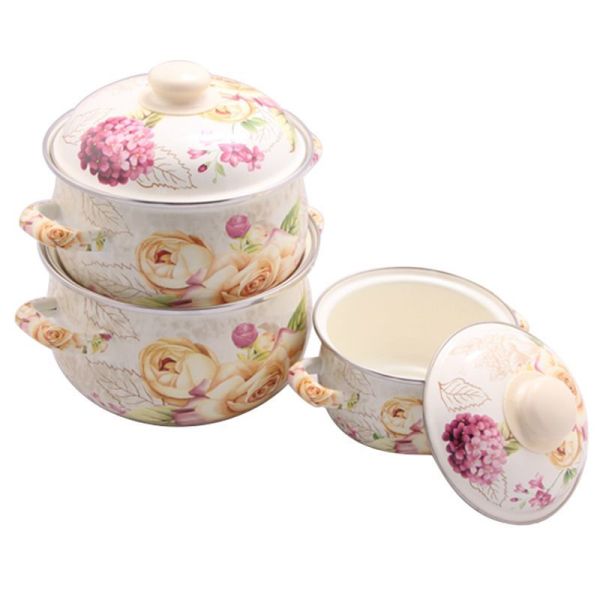 Customized Size Enamel Casserole Pot 18cm To 26cm Turkish Style Romantic Full Flowers