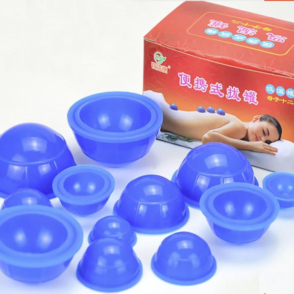 12pcs Chinese Plastic Facial Cupping Cups Set Gua Sha Cans Silica Gel Anti Cellulite Massage Therapy for Body/Face
