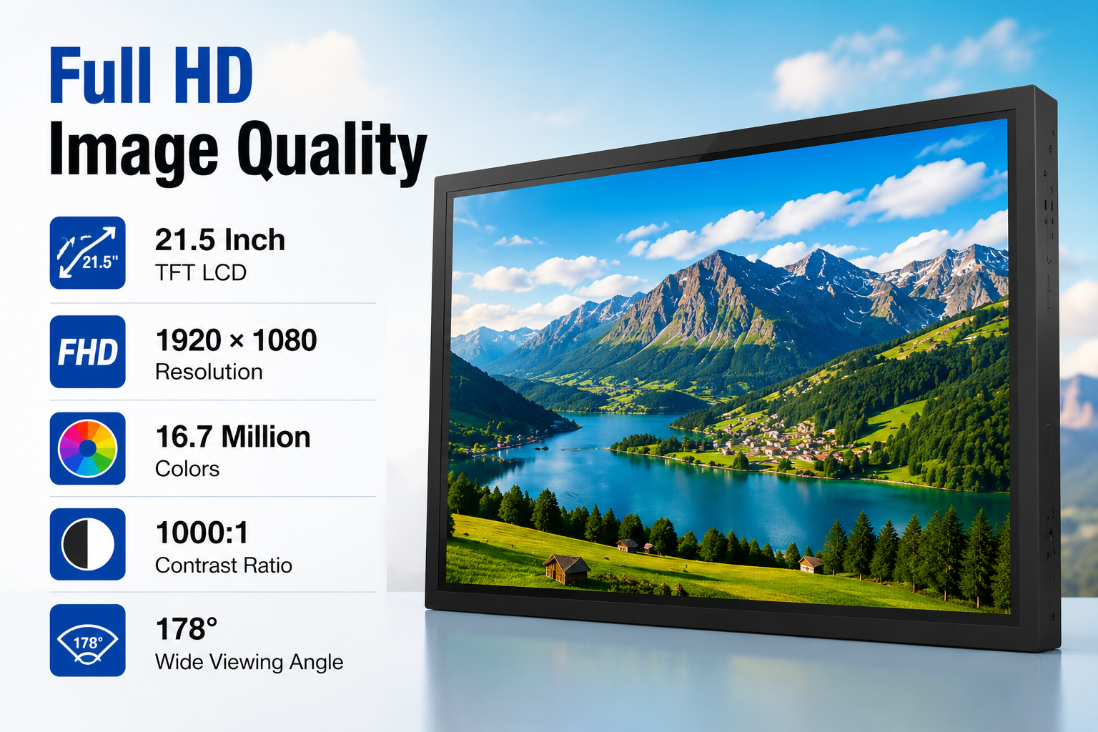 21.5 Inch 2500 Nits High Brightness LCD Monitor Sunlight Readable Industrial Display HDMI VGA Open Frame Monitor