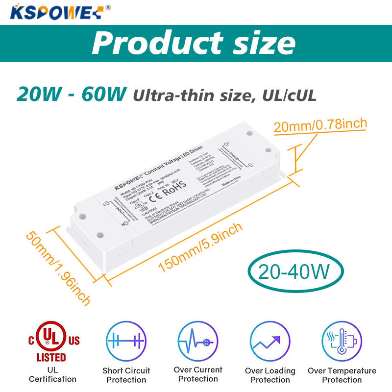 12V 20W Input 100-120V Constant Voltage IP20 LED Power Supply Driver for Indoor Strip Lighting Exceptional Efficiency
