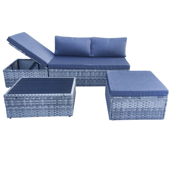 Wholesale Factory Delivery Made in China Outdoor Furniture Rattan Multi Function Sofa Set Wicker Chaise Lounge With Coffee Table