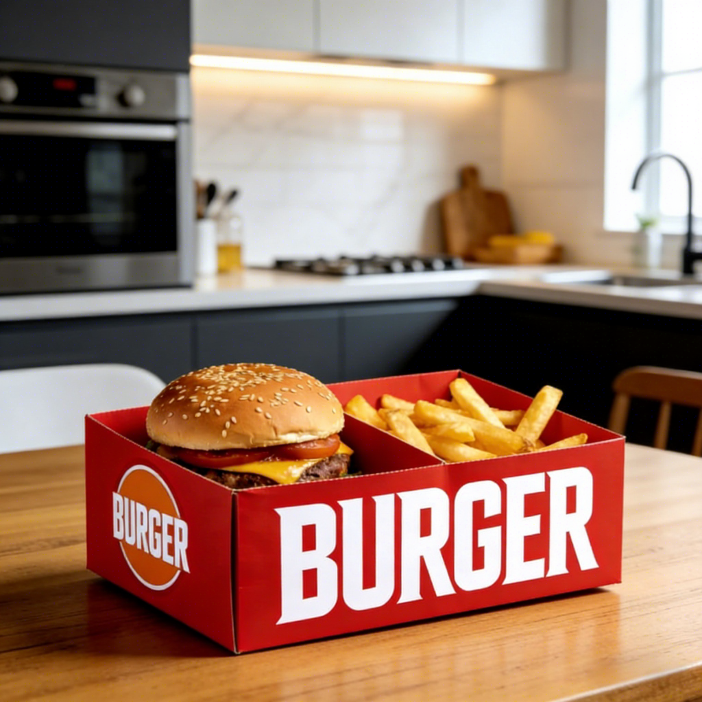 Custom Logo Printing Eco-Friendly Kraft Paper Leak & Heat Resistant Burger Box for Fast Food Packaging