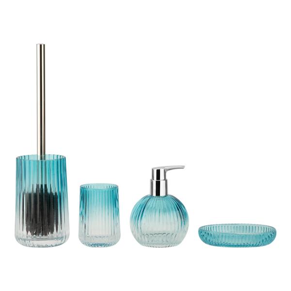 Glass Bathroom Accessories Round Shape With Ribbed Vertical Stripe Hand Soap Bottle Bath Soap Dispenser