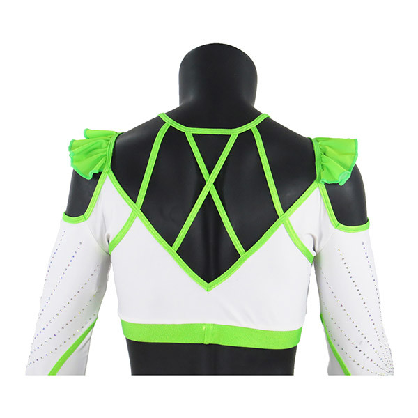 Special Cut Cheer Dance Clothes Green High School Cheer Uniforms Dry Fit