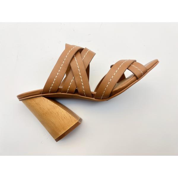 Tan Ankle Strap Womens Dress Shoes 3 Inch Chunky Heel Open Toe Sandals SGS