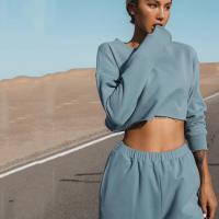 Fashion Long Sleeve Round Neck Cotton Polyester Crop Top
