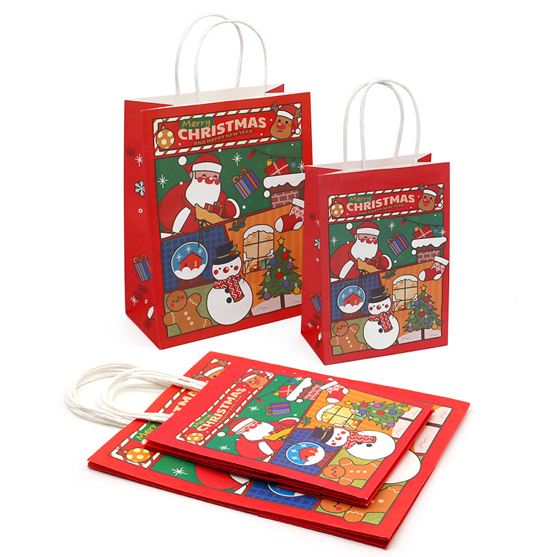 Christmas Kraft Paper Gift Bags Durable Paper Jewelry Bag For Holiday Goody Items