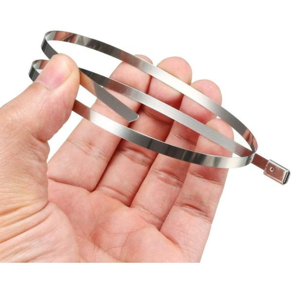 11.8inch White 304 Stainless Steel Cable Ties Self-locking Metal Zip Ties for Corrosion Resistant and Secure Wrap