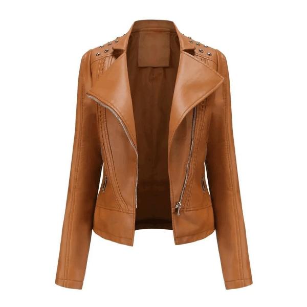                  Women′s Rivet Faux Leather PU Jacket, Studded Rivet Punk Biker Moto Fashion Jacket Coat with Long Sleeve             