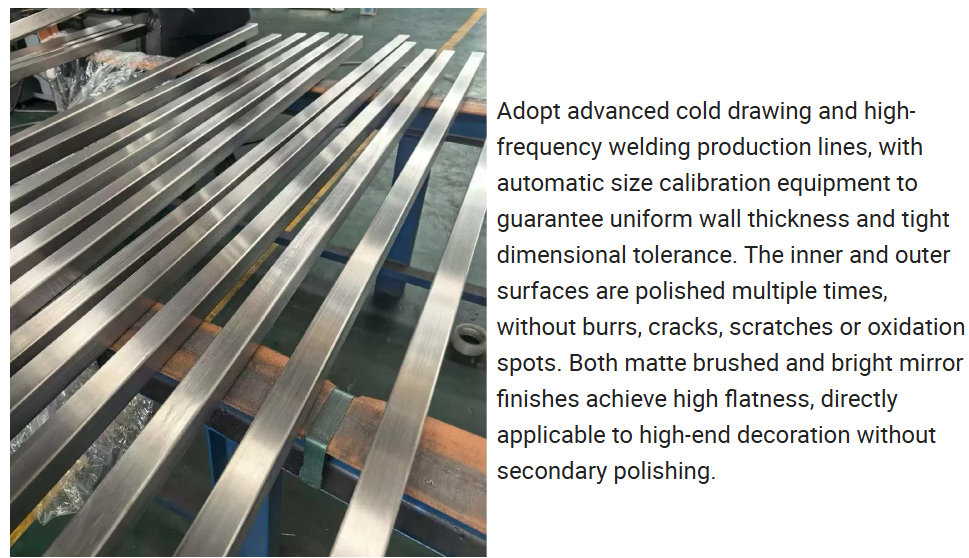 304 Stainless Steel Square Tube 600 Grit Polished with 10x10mm-200x200mm Size Range and 0.8mm-8mm Wall Thickness