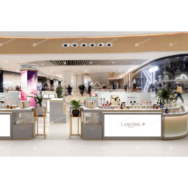 BKC009 Customized Beauty Mall Kiosk Elegant Gray Kiosk Makeup Design Display for Cosmetic Store Decoration