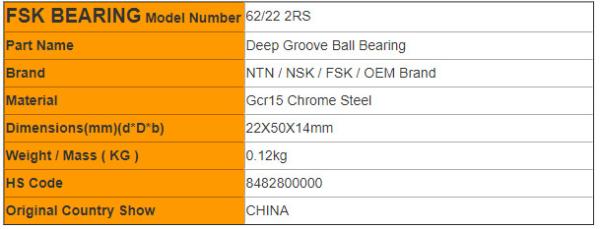 Non Standard 62/22 2RS 62/28 2RS Ball Bearing Crankshaft Bearing For Motorcycle