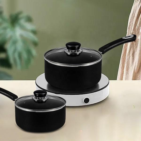 Wholesale Top Seller Black Kitchen Cookware Milk Pot Aluminum Non Stick Sauce Pan Set With Bakelite Handle