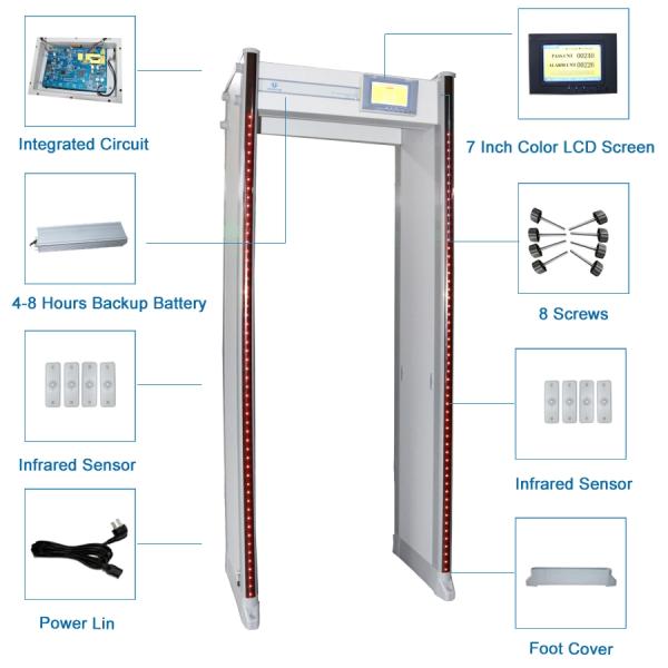 Outdoor Walk Through Metal Detector 33 Zone UZ800 7 Inch LCD Screen 300 Sensitivity Level