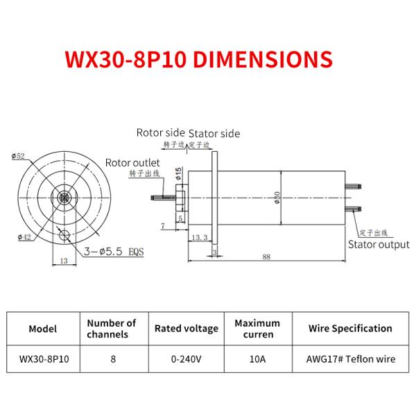 10A 8 Wire Slip Ring With Flange Wear Resistant Insulation Low Torque Design