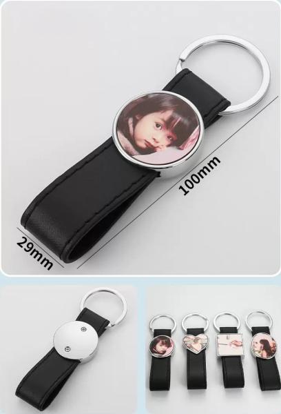 Chaîne à clef en métal sublimé en blanc sur mesure avec courroie en cuir pour l'impression par transfert de chaleur par sublimation