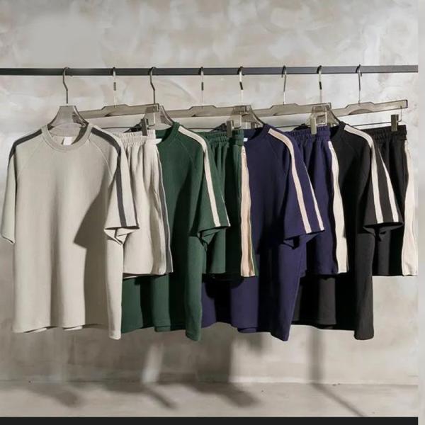 100% Cotton Mens Short Sets 2 Piece Outfits Fashion Summer Tracksuits