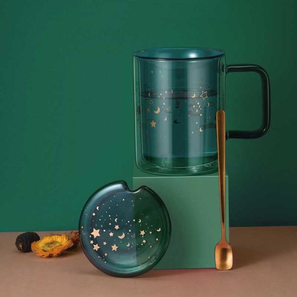 Star Green Borosilicate Personalized Glass Cup Double Layer