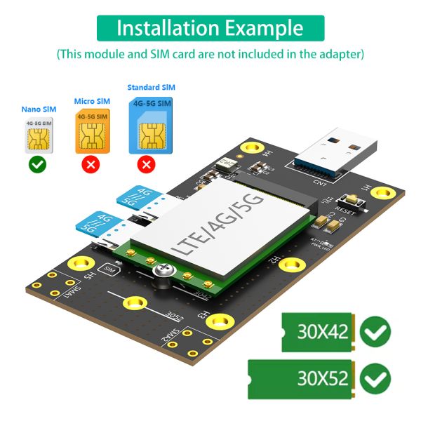 NGFF(M.2)  to USB 3.0 Adapter with Dual  NANO SIM Card Slot for 3G/4G/5G Module