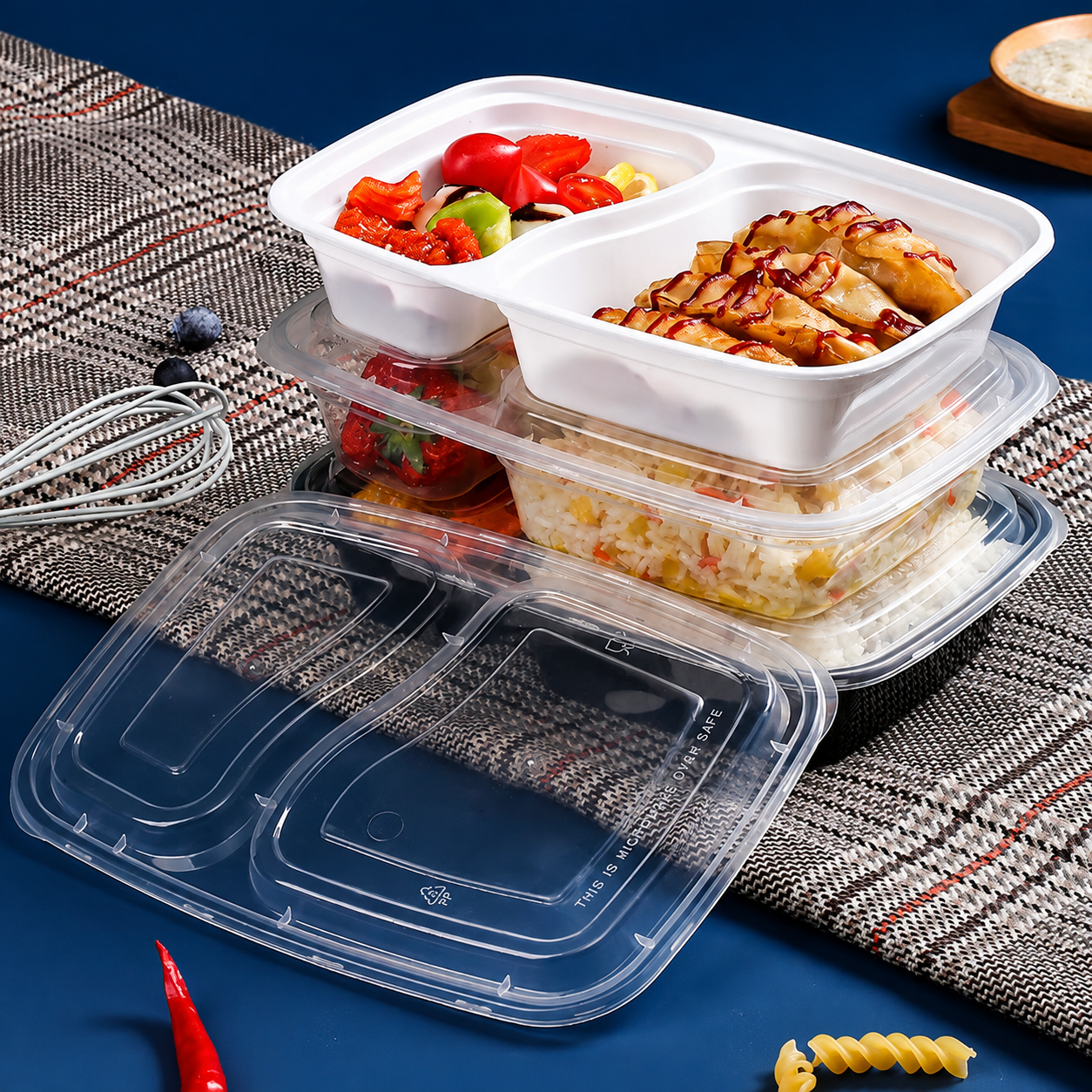 700ml Two Compartment Clear PP Sectioned Takeaway Box for Hot Catering Meals