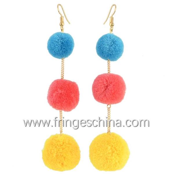 Fashion Bohemian Colorful Pom Pom Long Drop Earrings For Women Party Jewelry Accessories 