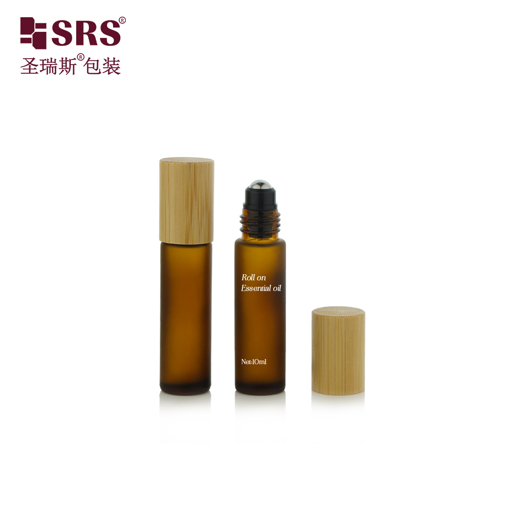BLPM 10ML Real Bamboo Cap Brown Glass Roll On Essential Oil Bottles