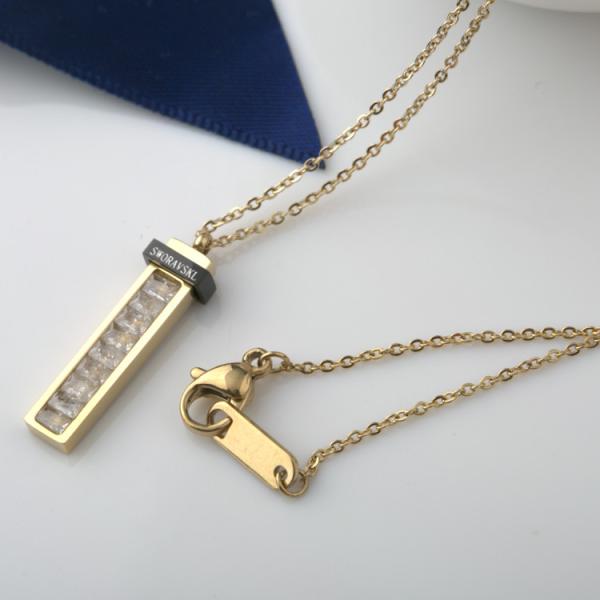 Fashion Jewelry Stainless Steel Square Diamond Necklace, Gold Plated necklace