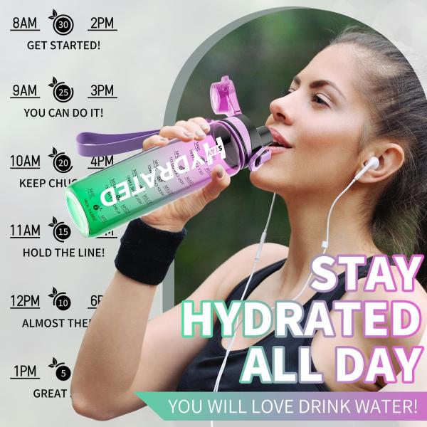 Tritan 32 Oz Botella de agua motivacional BPA libre 550/750/1000ML Deportes Tiempo de pista Botella de agua boca ancha a prueba de fugas Moda como regalo para Navidad