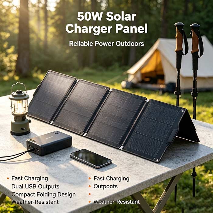 Outdoor 50 W Foldable Solar Power Panel, ETFE Coated Solar Charger for Power Station
