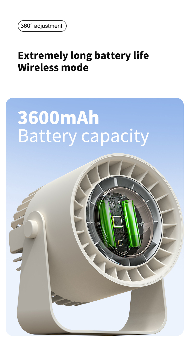 New Desktop Fan 3600 mAh Battery Wireless USB Small Desk Fan Rechargeable Portable Mini USB Table Fan