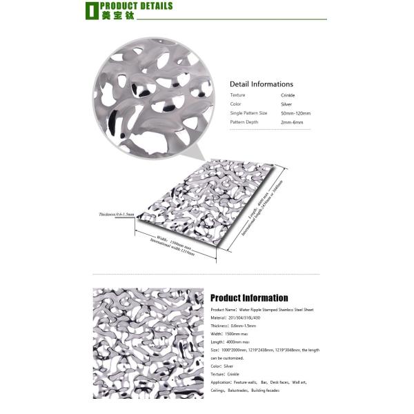 Стандарт обложек AISI стены нержавеющей стали пульсации 201 воды декоративный