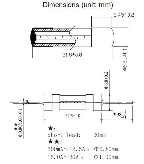 Разрывная мощность плавкого патрона 6x30mm взрывателя задержки по времени UL248-14 30A стеклянная низкая