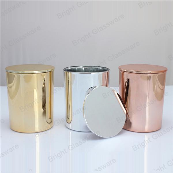 Hot sale 9oz copper candle jar with lid, electroplate candle container with plastic lid
