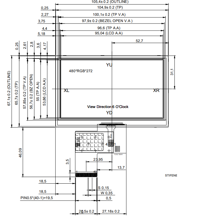 4.3-Inch 480x272 Resistive Touch IPS TFT LCD Display with All Viewing Angles