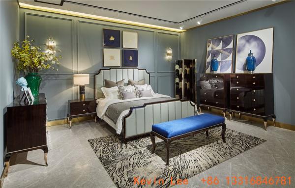 New classic luxury bedroom furniture set used in High end glossy painting wood bed with Storage chest of drawers cabinet