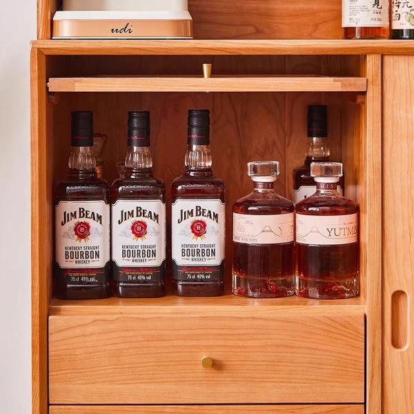 Nordic Solid Wood Kitchen Sideboard Cupboard Wooden Storage Cabinet Furniture Woven Dishes in Pantry