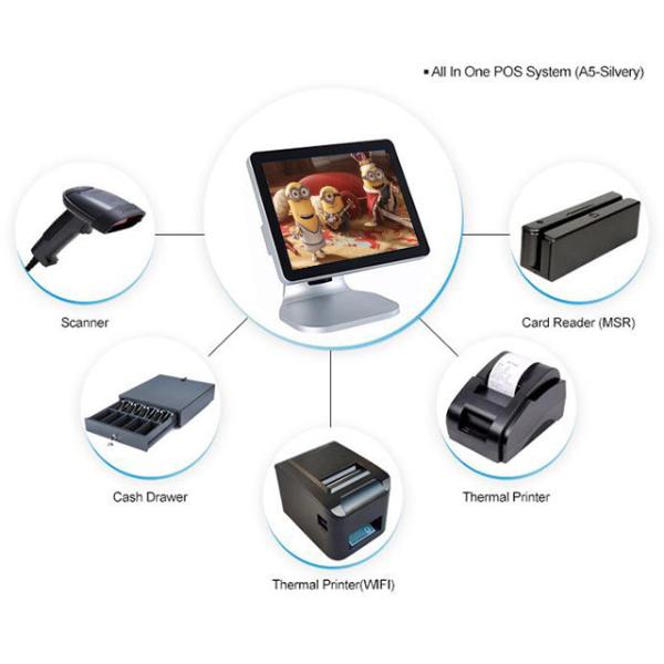 Silver Color Android Pos Terminal 1024 X 768 Pixels With 15 Inch Single Screen