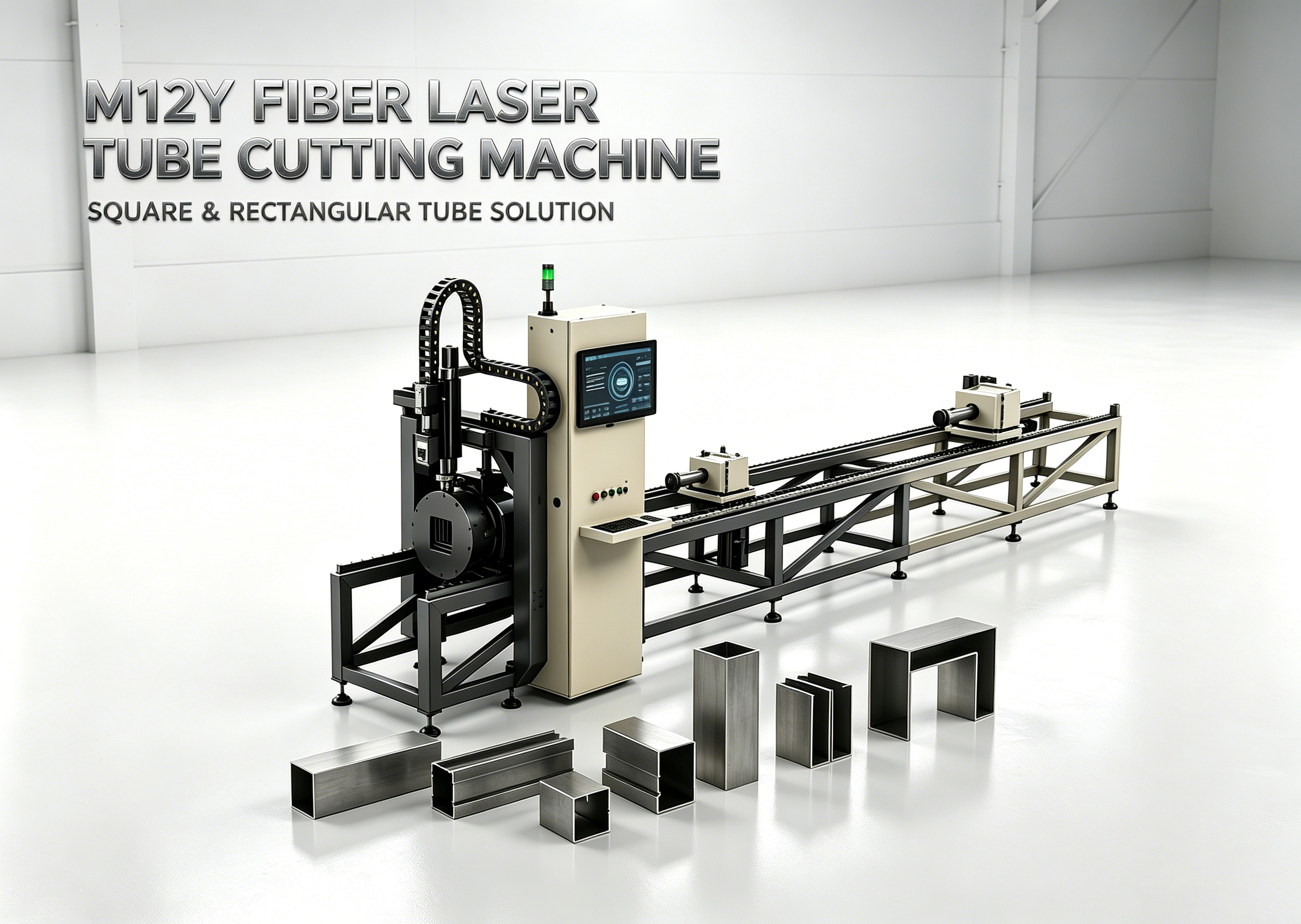 M12Y Fiber Laser Tube Cutting Machine For Square And Rectangular Tubes In Display Rack Manufacturing Industry