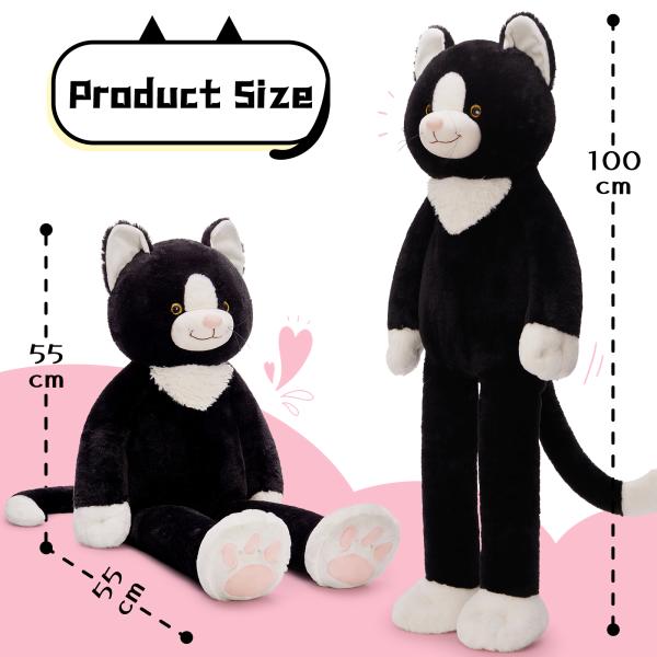 39 Inch Giant Cat Stuffed Animal 3lbs Weighted Black Stuffed Cat Plush with Long Legs Soft Cat Plush Pillow