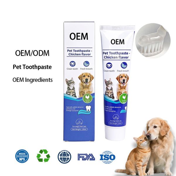 Customizable Professional Oral Cleaning Fresh Mint Pet Toothpaste Chicken Flavor freshen breath effectively Pet Dental Care Toothpaste for Dogs and Cats