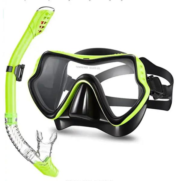 Ensemble de plongée en apnée pour adultes de haute qualité avec vanne de purge en verre revêtue anti-brouillard et bout de bouche en silicium anti-éclaboussures