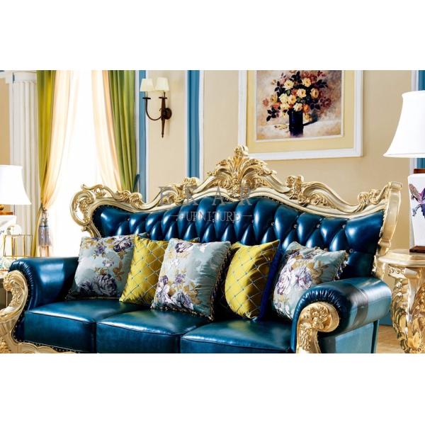 Wooden Frame Italian Leather Luxury Sofa Set