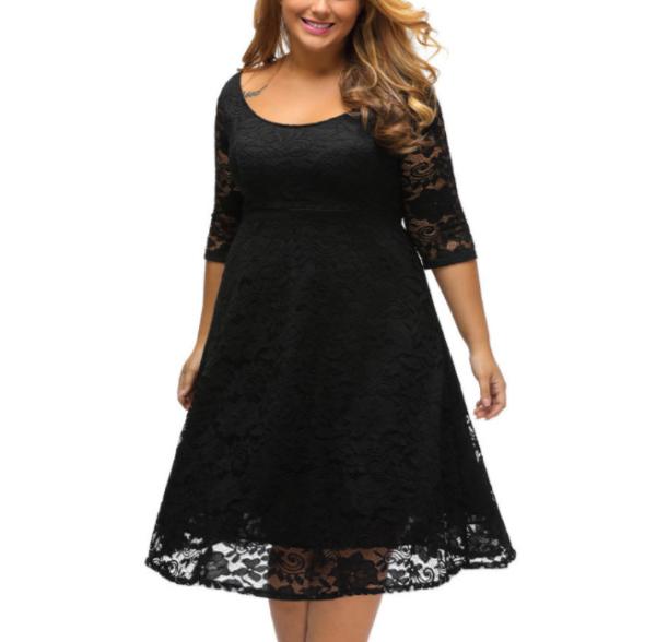 Fashion empire waist sexy women lace overlay plus size midi dress