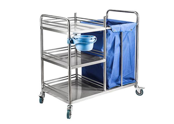 Three Shelf SS Medical Trolley , Hospital Linen Trolley Stainless Steel