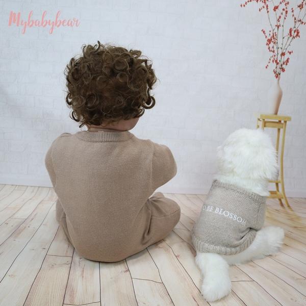Autumn winter print long-sleeved button baby bodysuit cute bear warm knitted sweater baby bodysuit romper