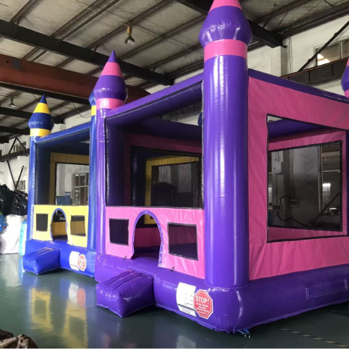 Purple Castle Inflatable Bounce House with Mesh Safety Walls for Kids Parties