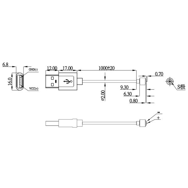OD4.0mm 2Pin Tipo redondo cargador magnético conector de cable USB para vendaje para ciegos inteligente