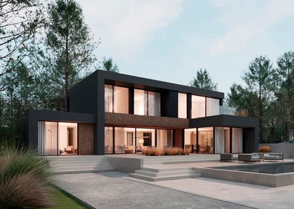 Des maisons modulaires préfabriquées de luxe avec un cadre en acier léger.