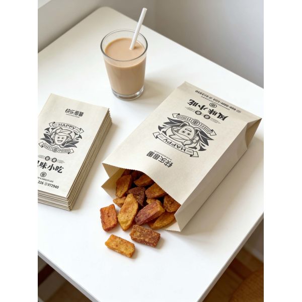 Customized Flat Satchel Kraft Paper  Bread Bakery Food Bag