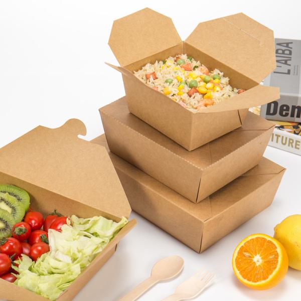 Durable Material Take Away Lunch Box Disposable Brown Kraft Paper Fast Food Container